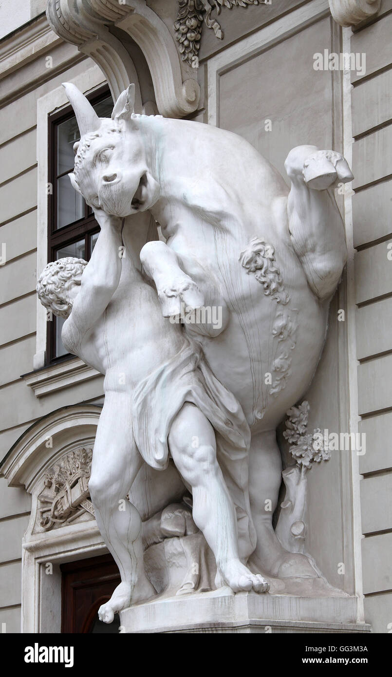 Hercules capturing the Cretan Bull by Lorenzo Matielli at the Hofburg Palace Stock Photo