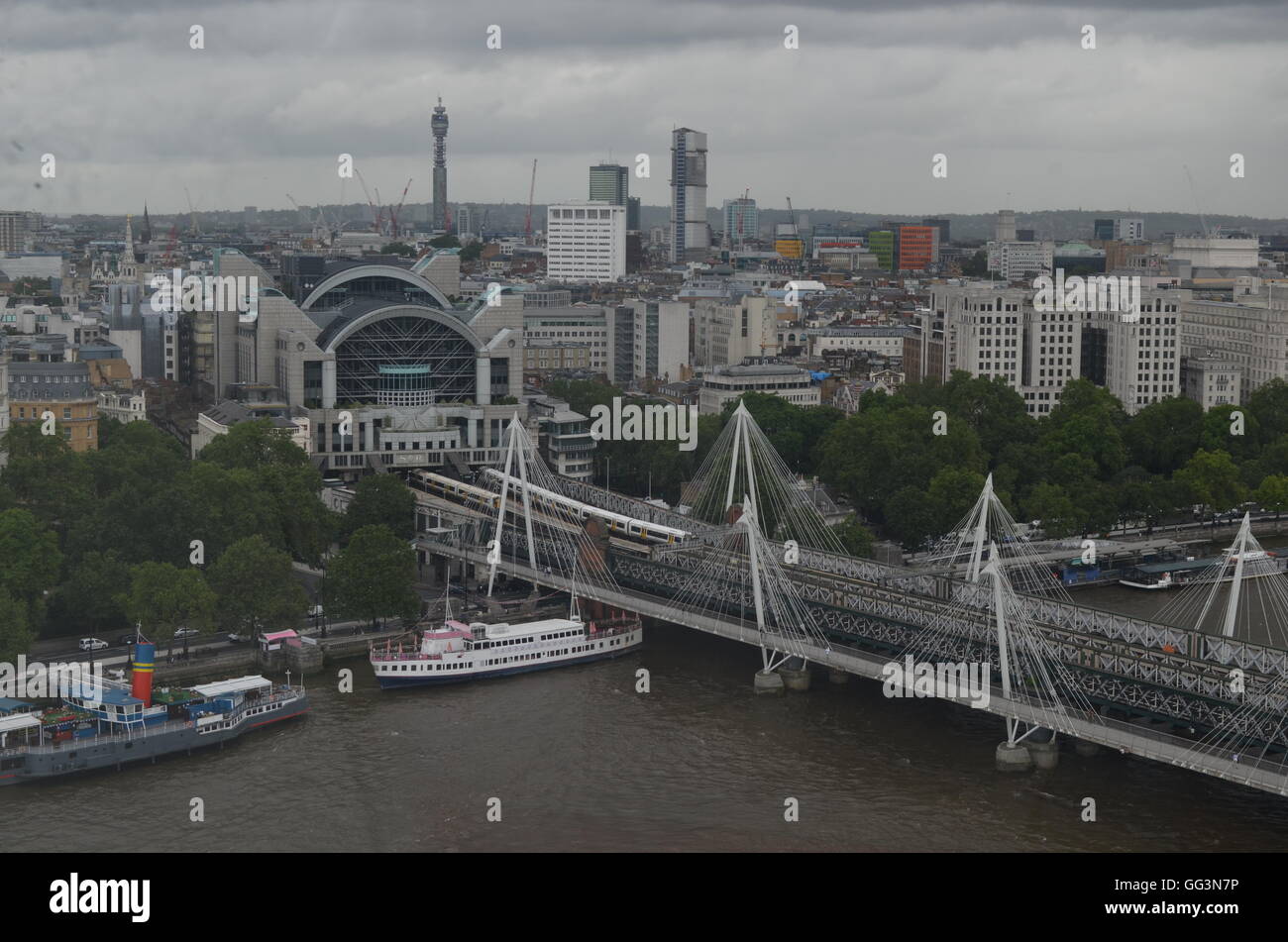 Views of Charing Cross, Westminster and the River Thames from the London Eye. London, United Kingdom. Stock Photo