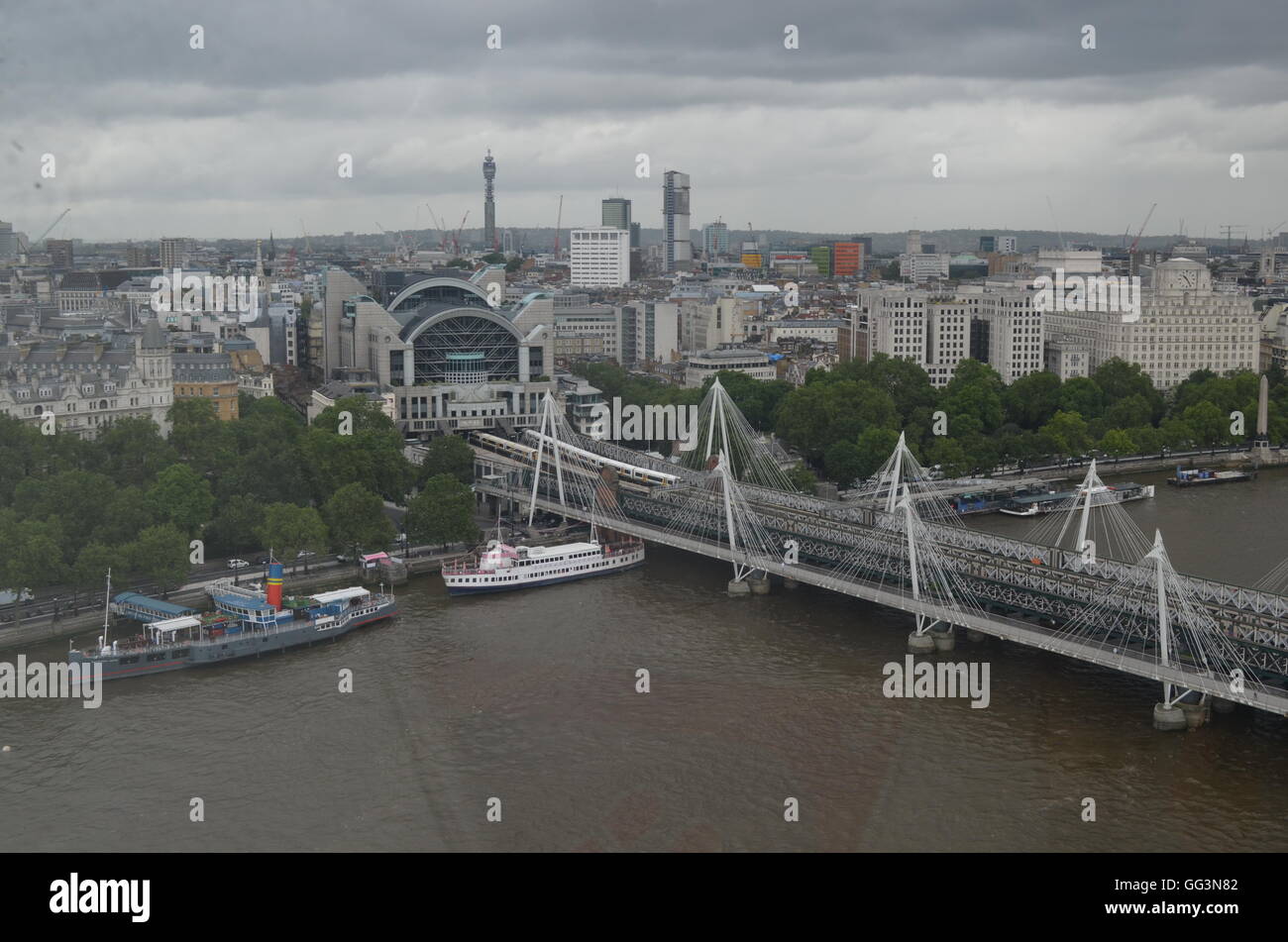 Views of Charing Cross, Westminster and the River Thames from the London Eye. London, United Kingdom. Stock Photo