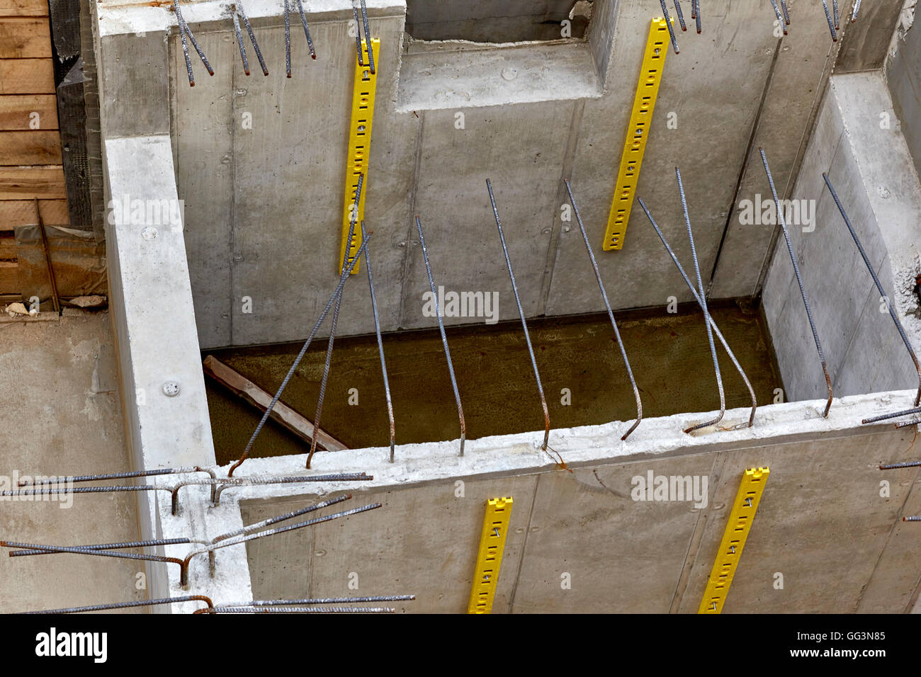Cement foundation walls with rebar and steel Stock Photo Alamy