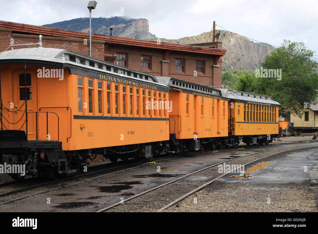 Durango and Silverton Narrow Gauge Railroad train yard in Durango, Colorado Stock Photo