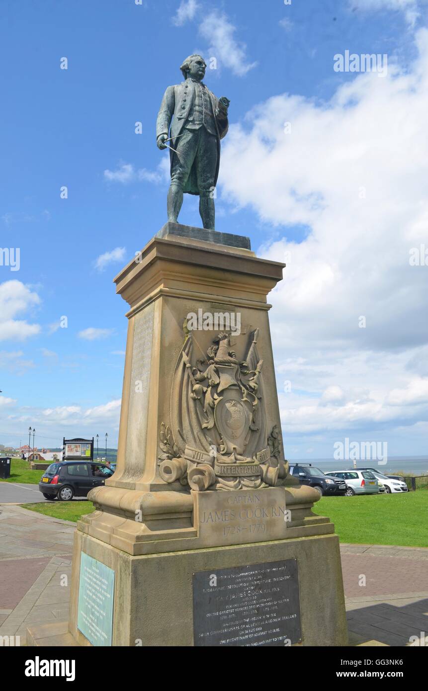 Statue Of Local Hero Captain James Cook. Whitby, North Yorkshire, UK ...