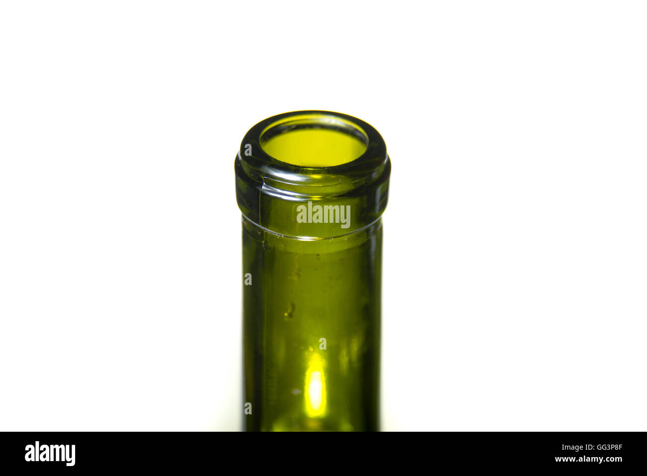 peak of a bottle of wine on white background Stock Photo