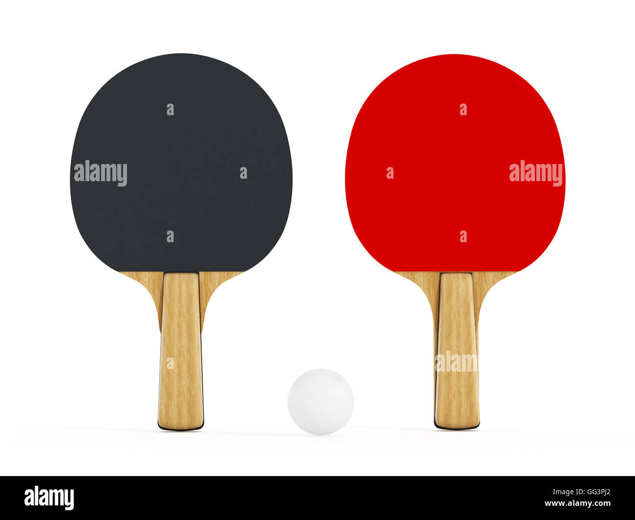 Ping pong or table tennis rackets isolated on white background. 3D illustration. Stock Photo