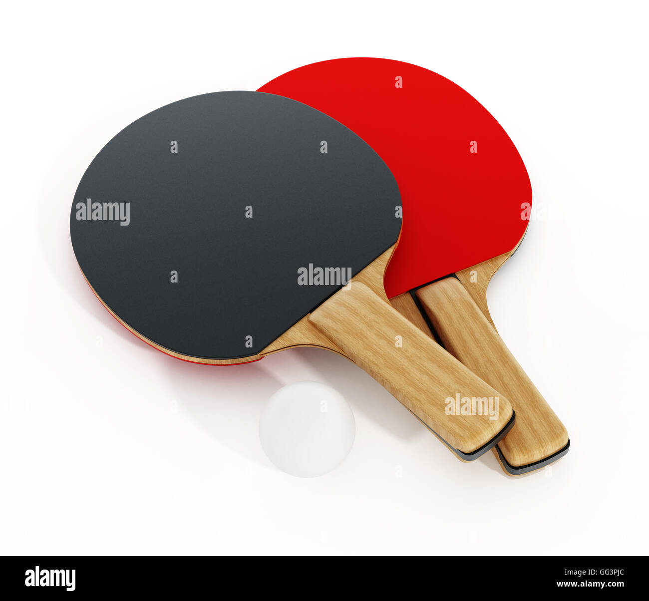 Ping pong or table tennis rackets isolated on white background. 3D illustration. Stock Photo