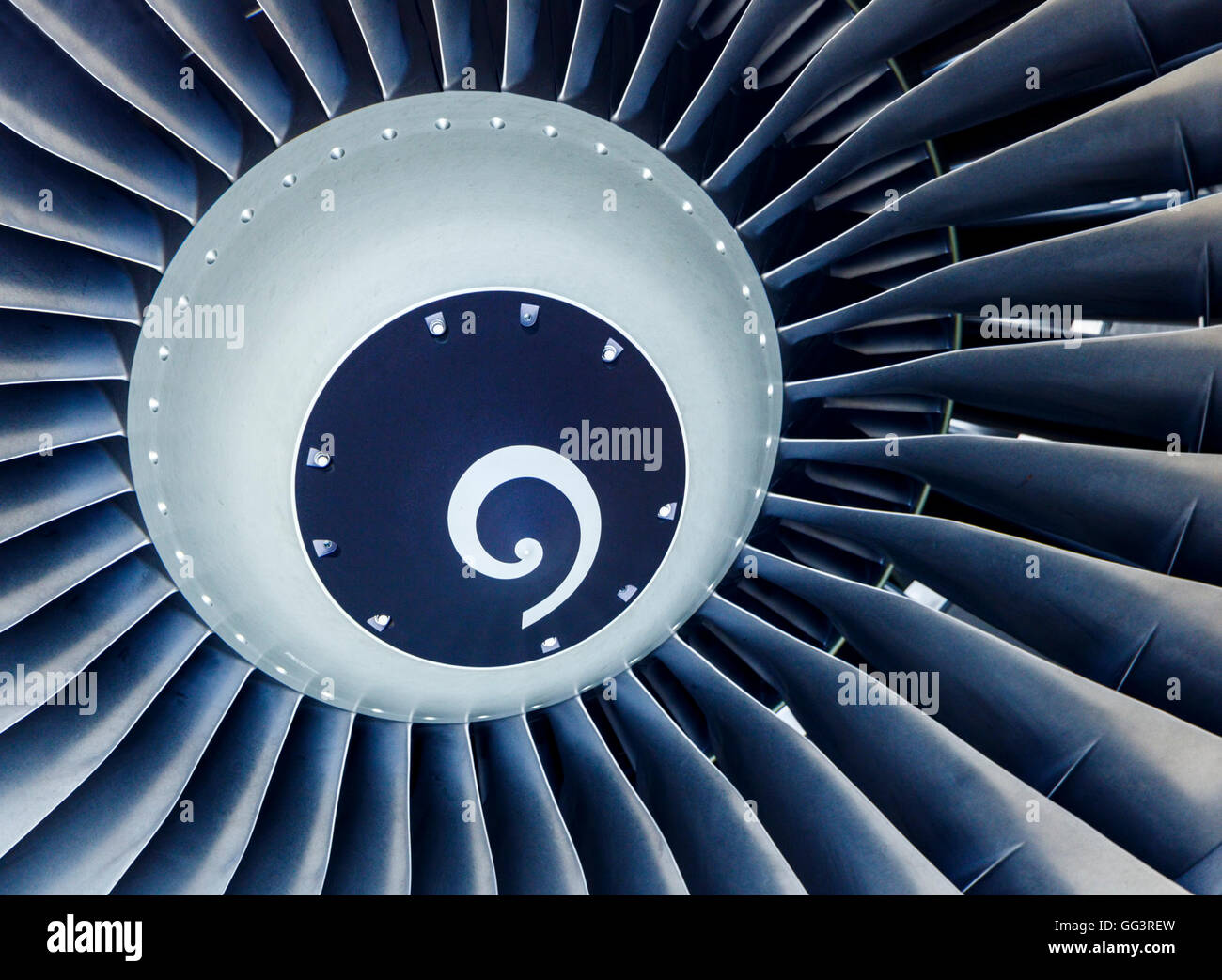 Close Up abstract shot of a jet engine turbine Stock Photo