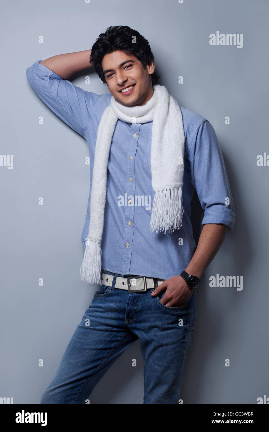 Portrait of man wearing muffler Stock Photo Alamy