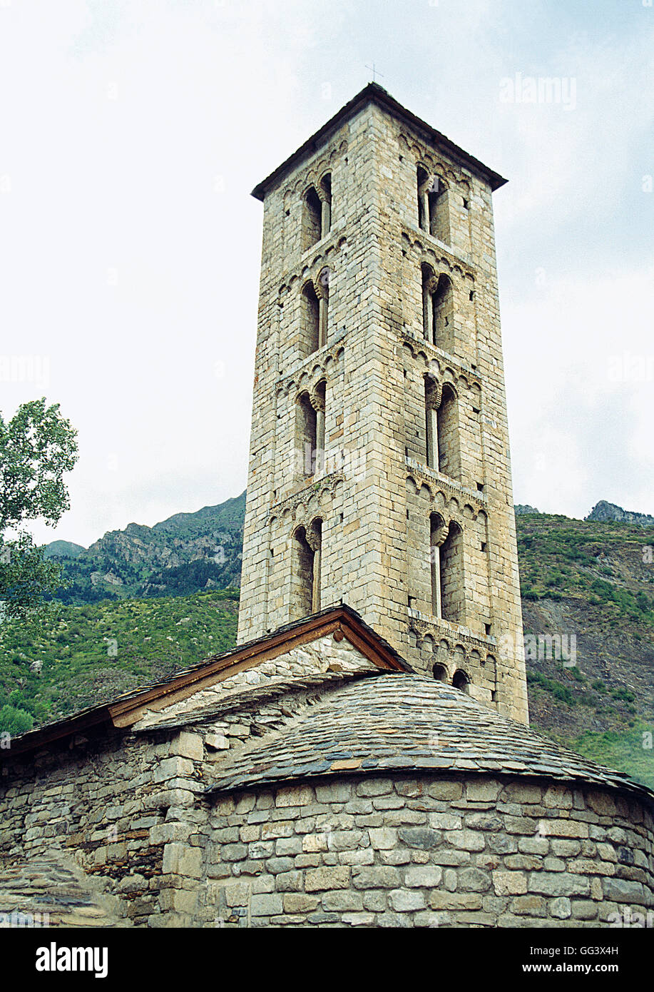 Santa Eulalia church, Erill la Vall, Boi valley, Lerida province, Catalonia, Spain. Stock Photo