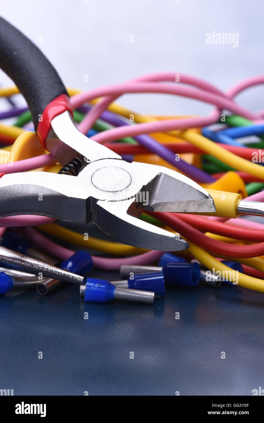Electrical tools, component and cables Stock Photo Alamy
