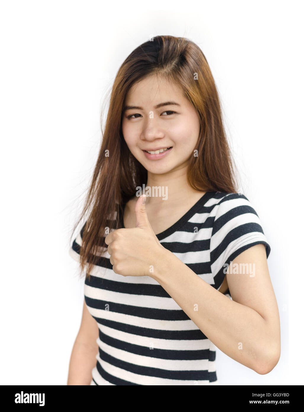 Beautiful young asian woman , showing hand sign Stock Photo - Alamy
