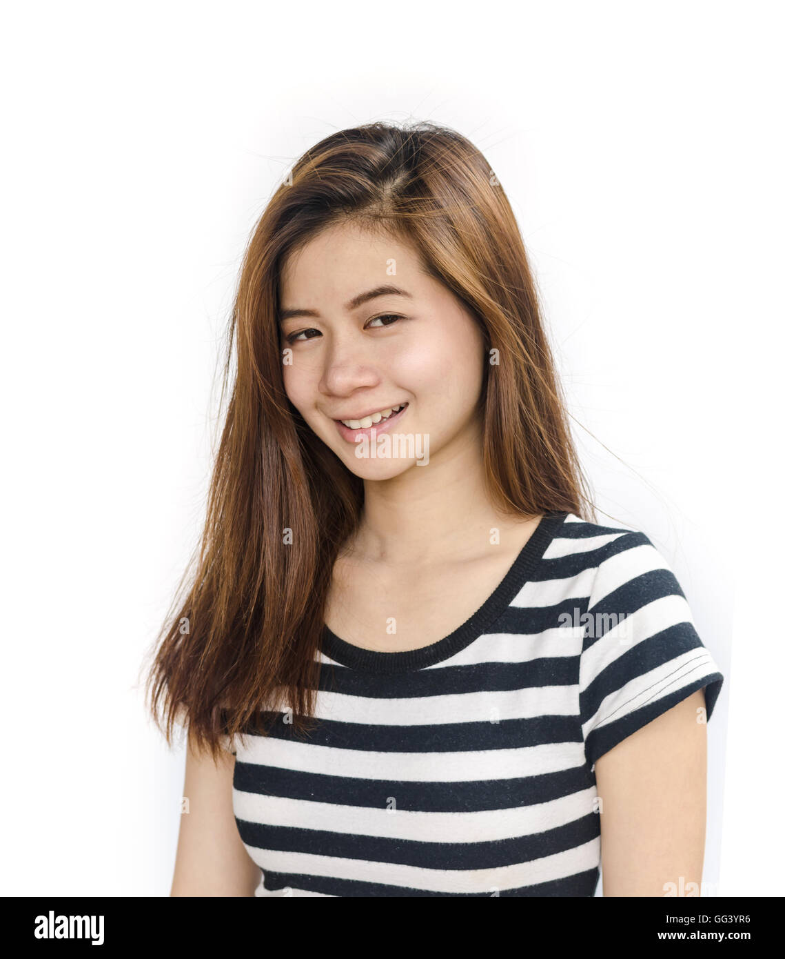 Portrait of beautiful young asian woman isolated over white background ...