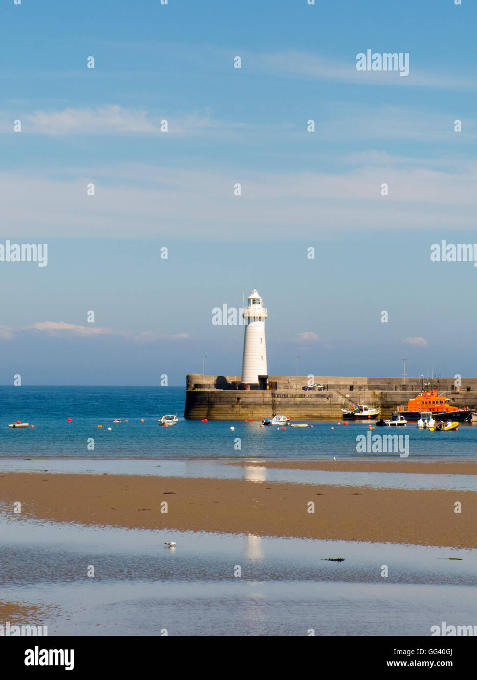 Harbour and lighthouse at Ballywalter Ards Peninsula Northern Ireland Stock Photo