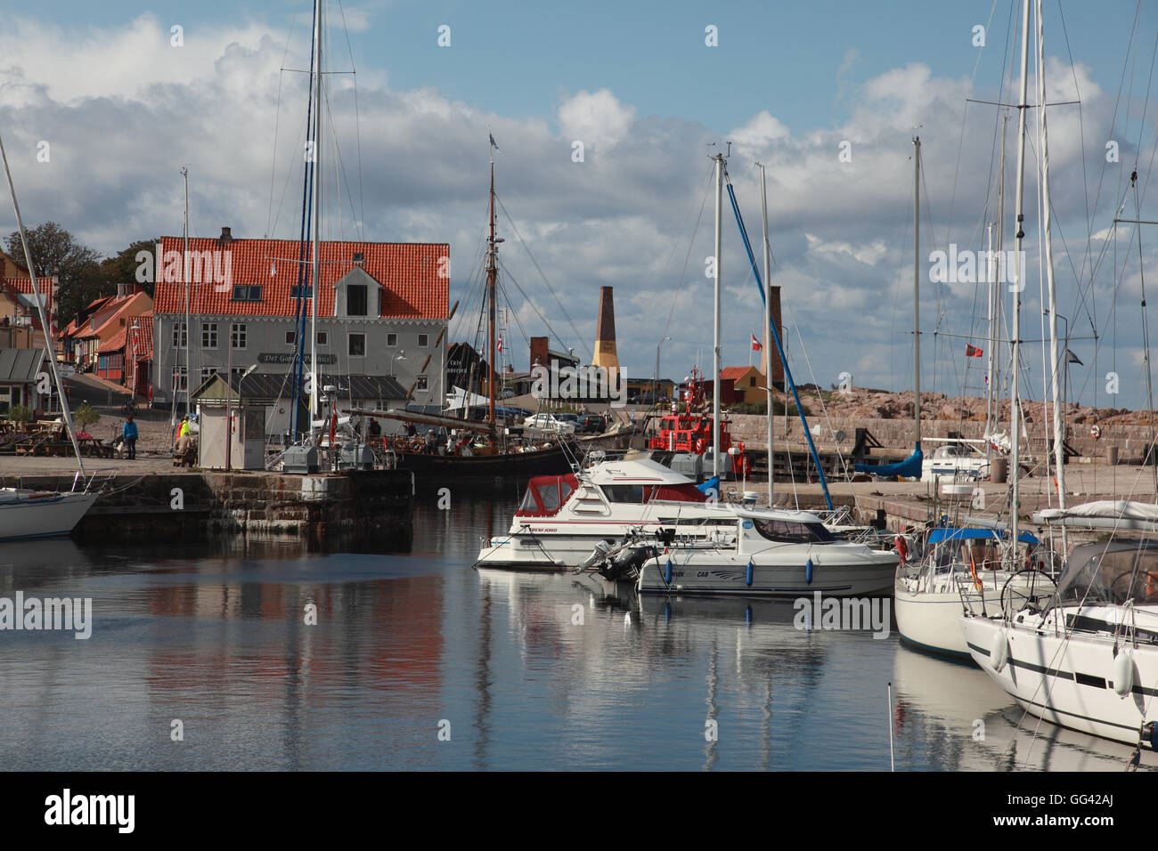 The harbour in Allinge on the Baltic island of Bornholm, Denmark Stock