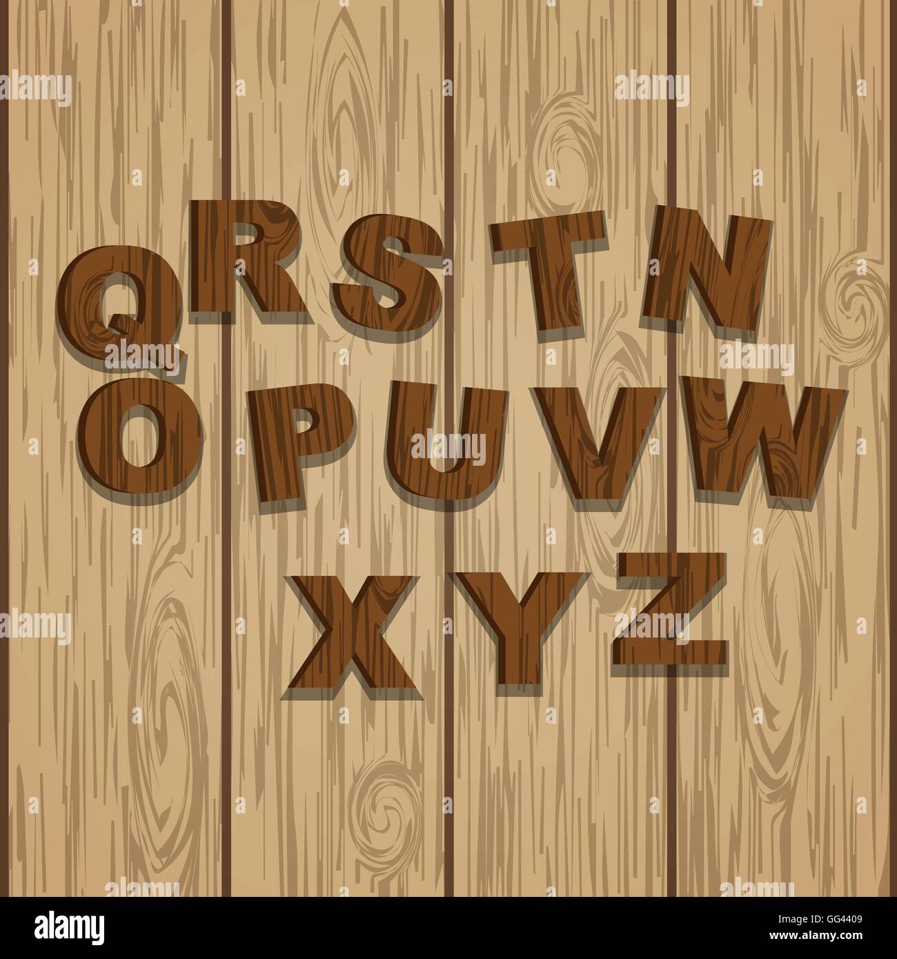 Second half grunge wooden alphabet Stock Vector