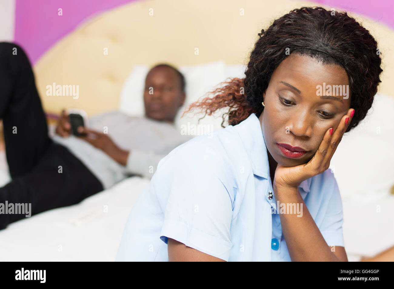 this young woman is angry against her husband because they disputed. Stock Photo