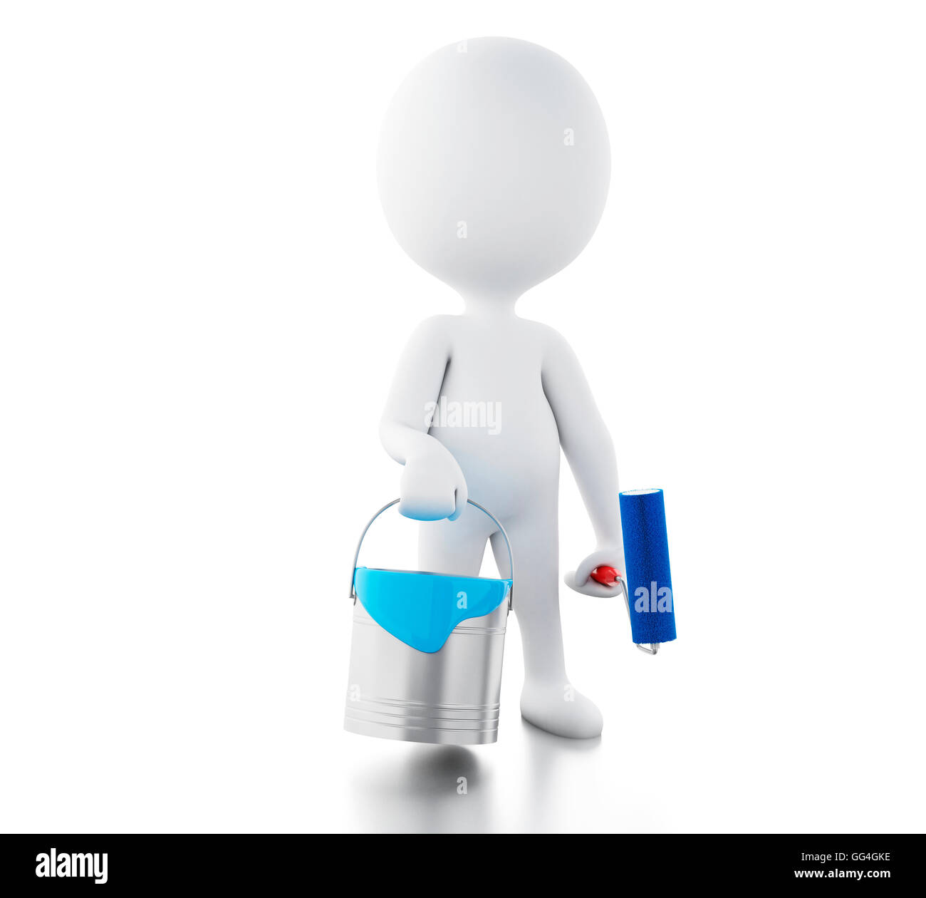 3d renderer image. White people with paint buckets and paint roller ...