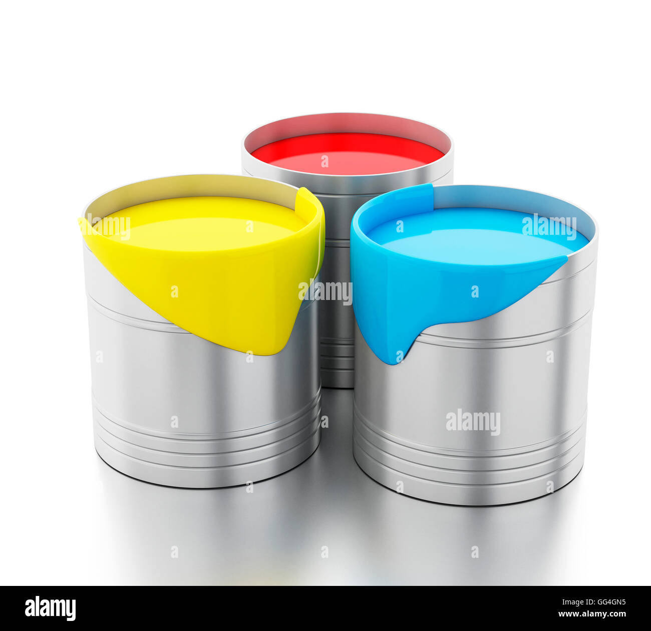 3d renderer image. Full paint buckets. Isolated white background Stock ...