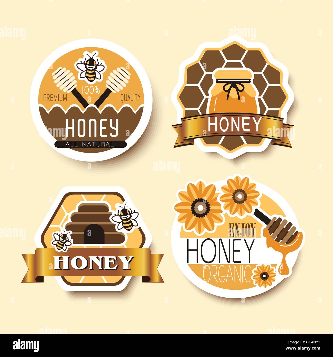 Lovely honey label set with honeycomb and bees Stock Vector Image & Art -  Alamy