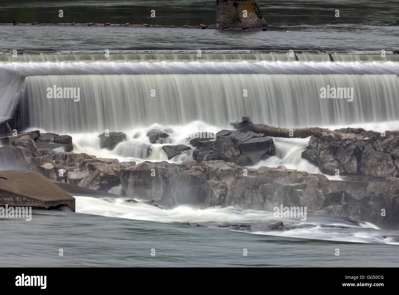 Willamette Falls Along Willamette River between Oregon City and West Linn Closeup Stock Photo