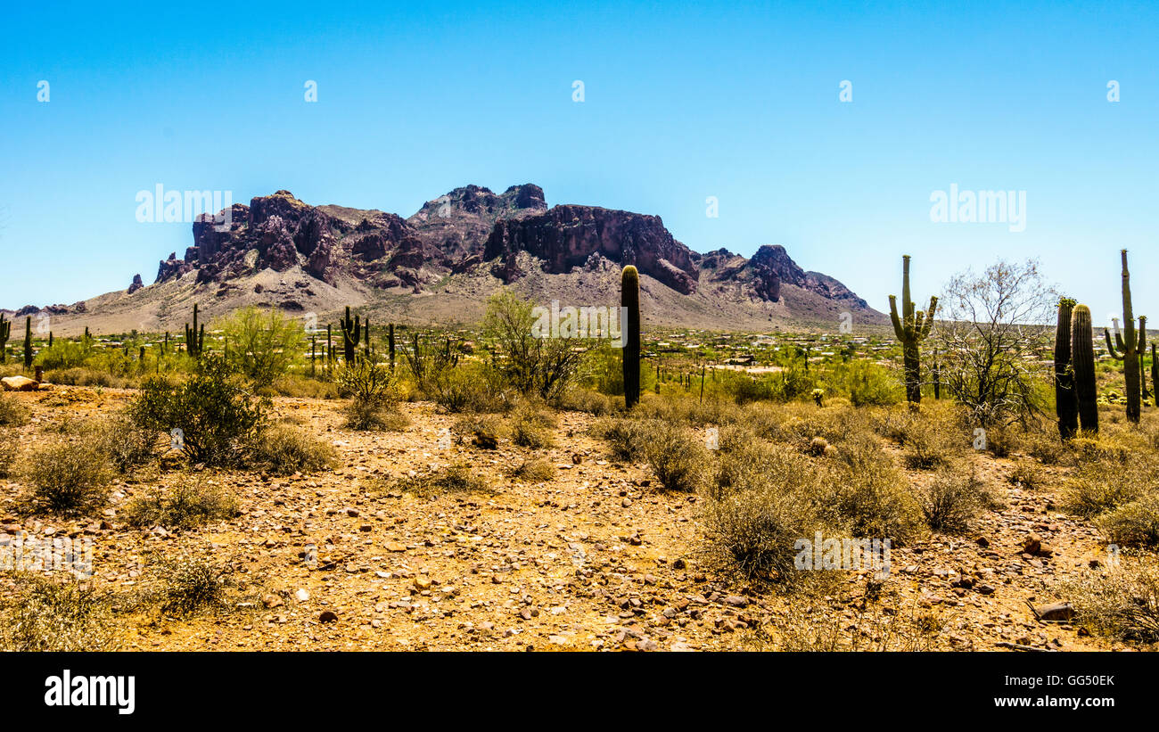 The town of Apache Junction at the foot of Superstition Mountain in