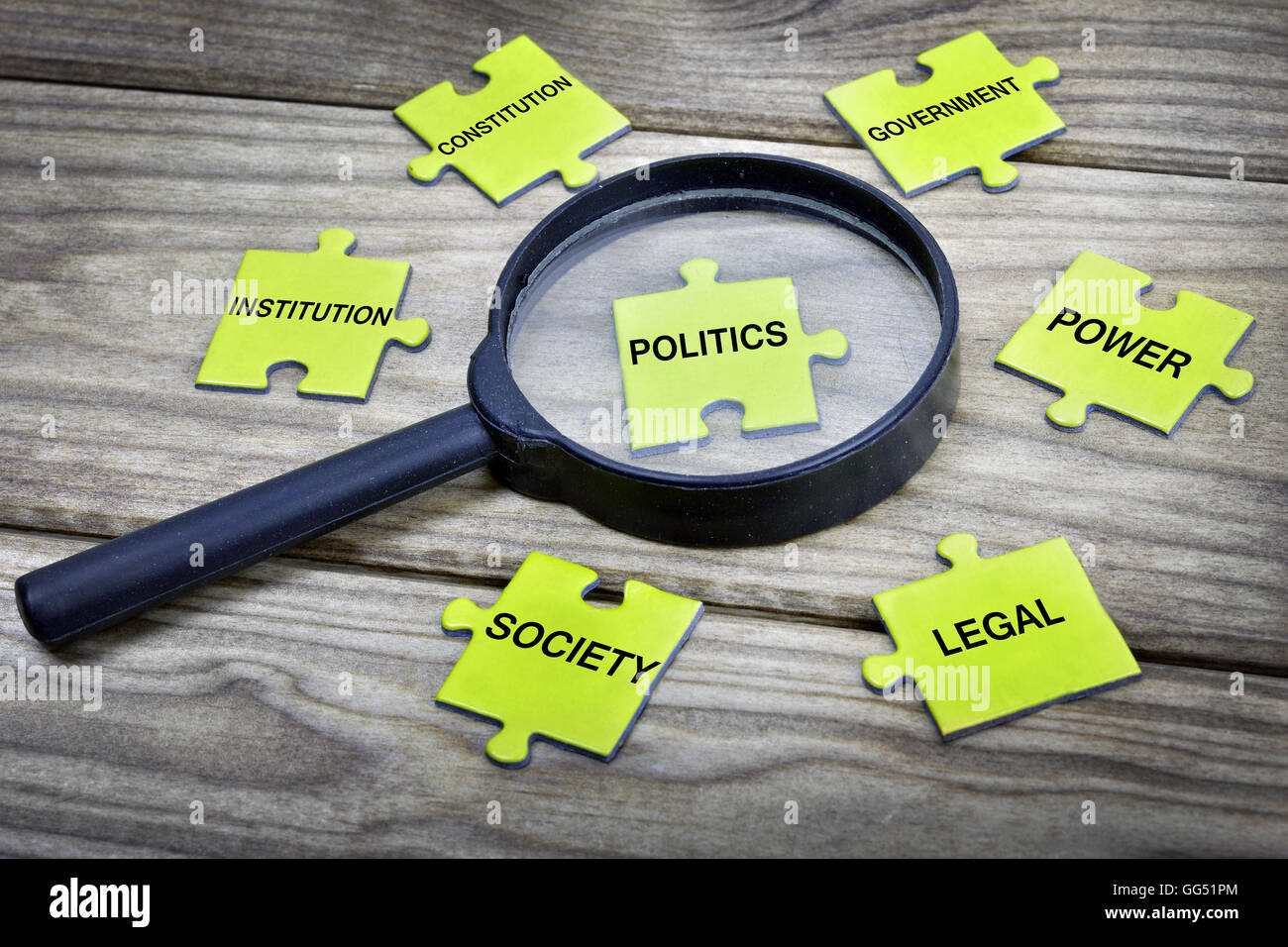 Puzzle pieces with word Politics Stock Photo Alamy