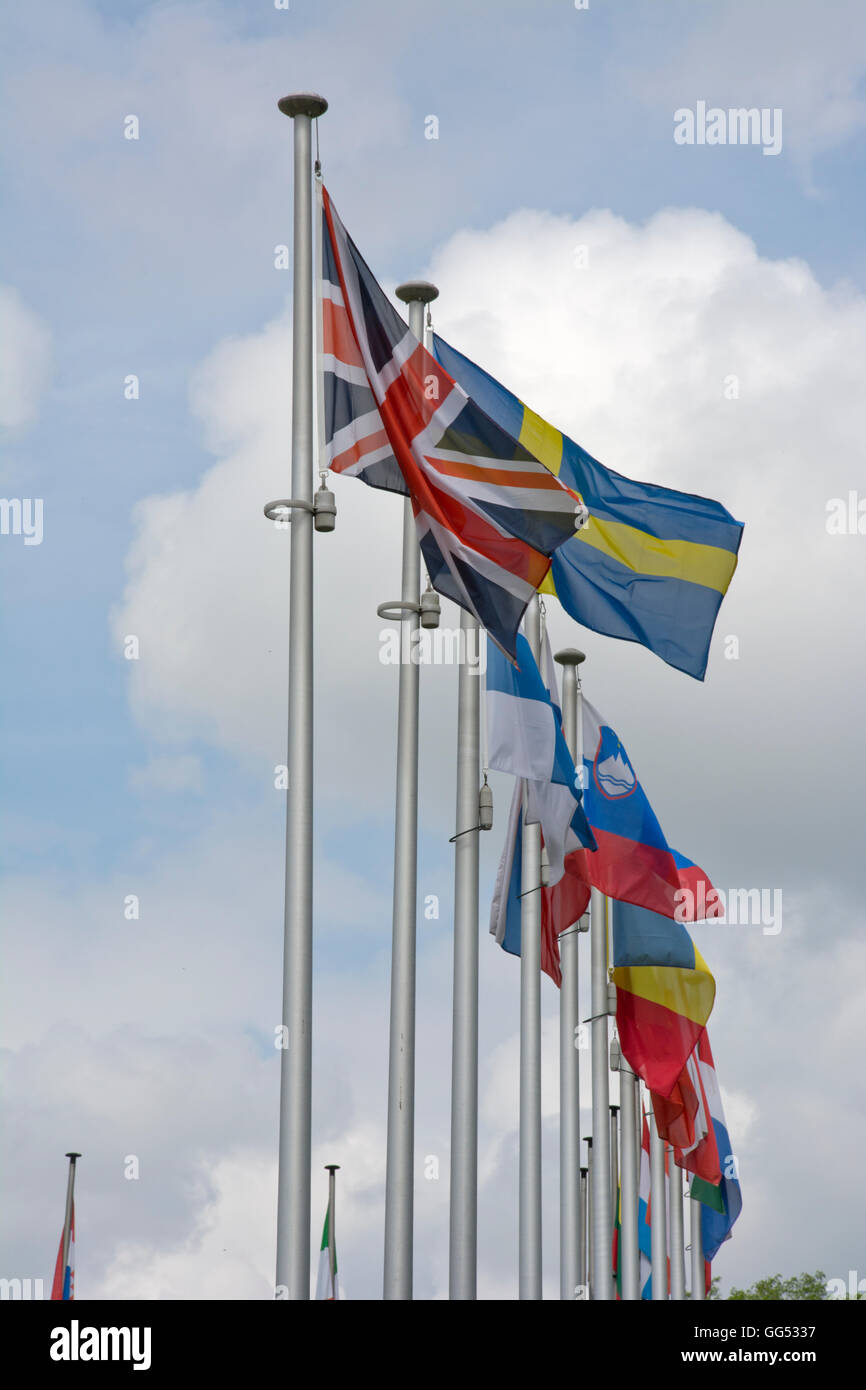 Colorful flags on poles hi-res stock photography and images - Alamy