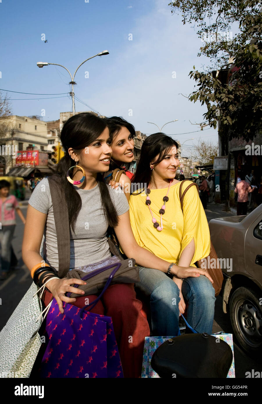 Girls on a rickshaw Stock Photo