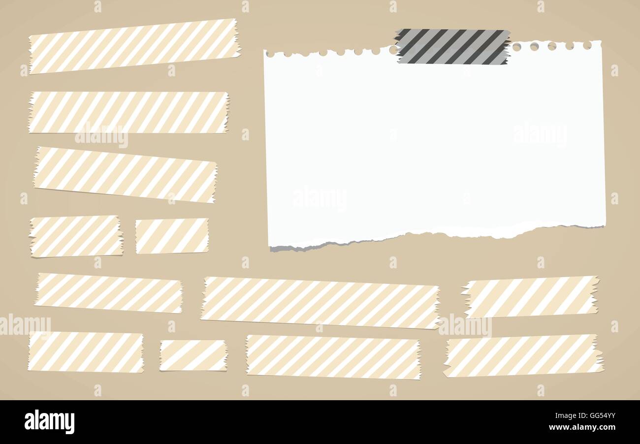 Pieces of different size and striped sticky, adhesive masking tapes