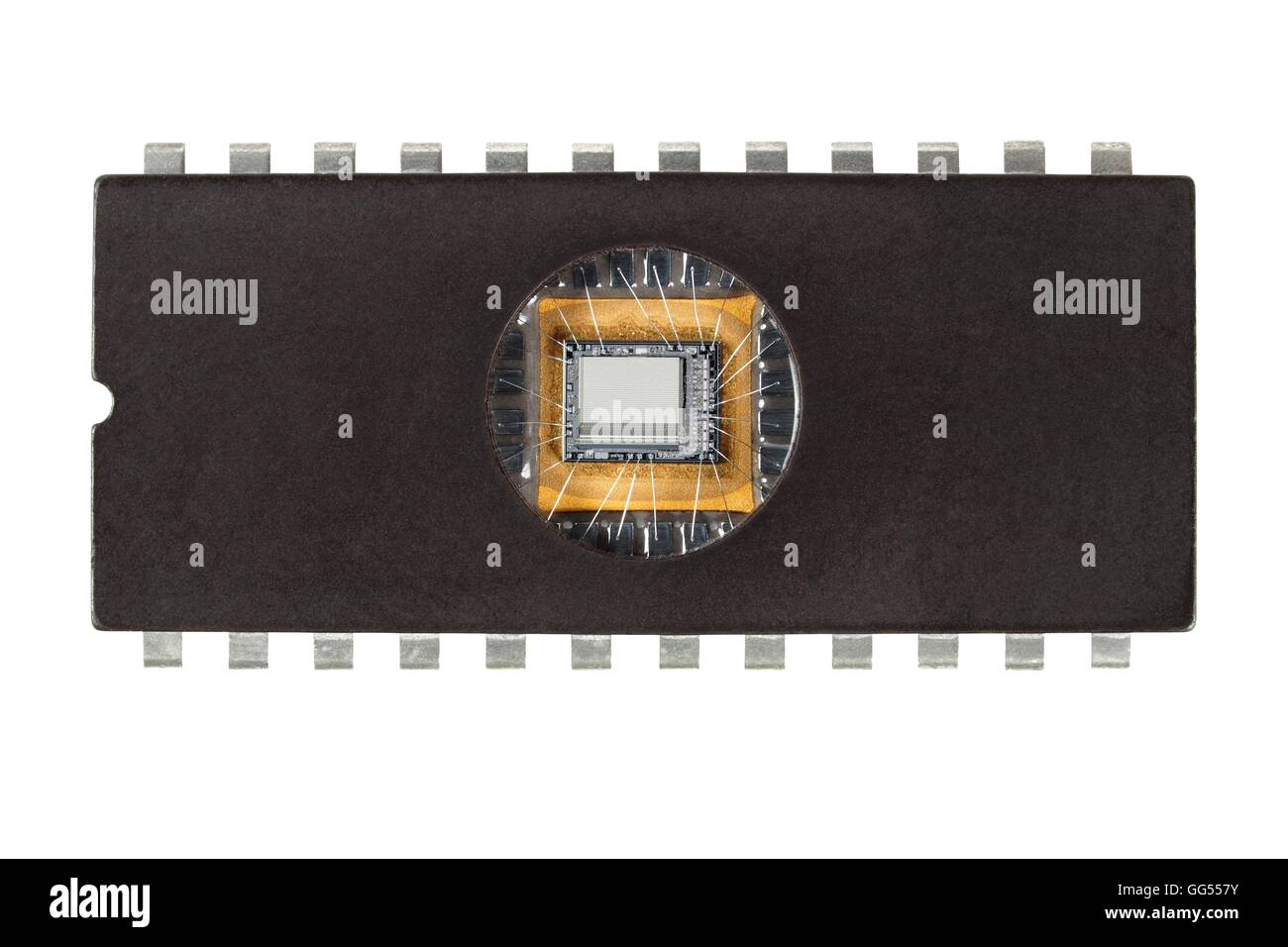 Old computer memory chip on white background Stock Photo