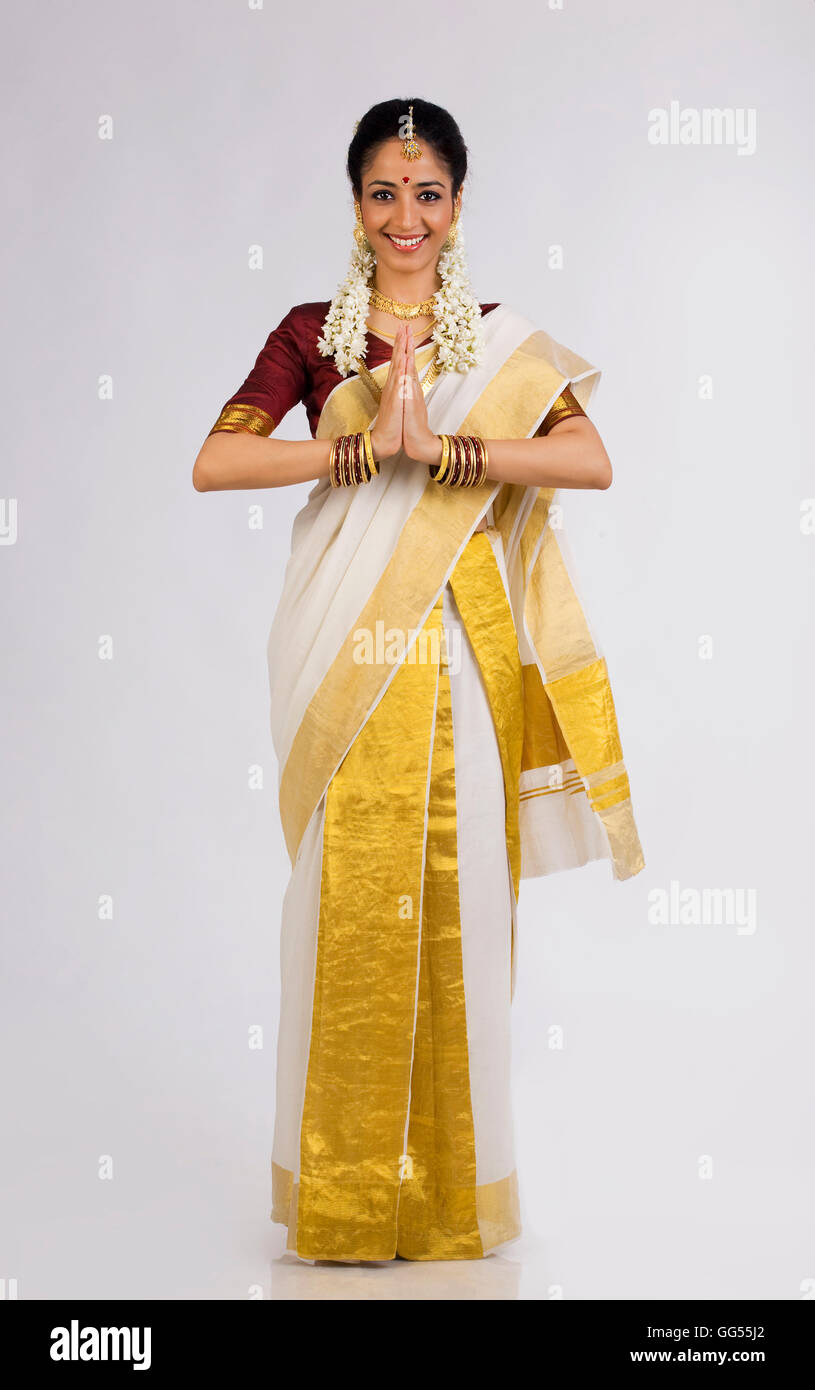 South Indian woman greeting Stock Photo - Alamy
