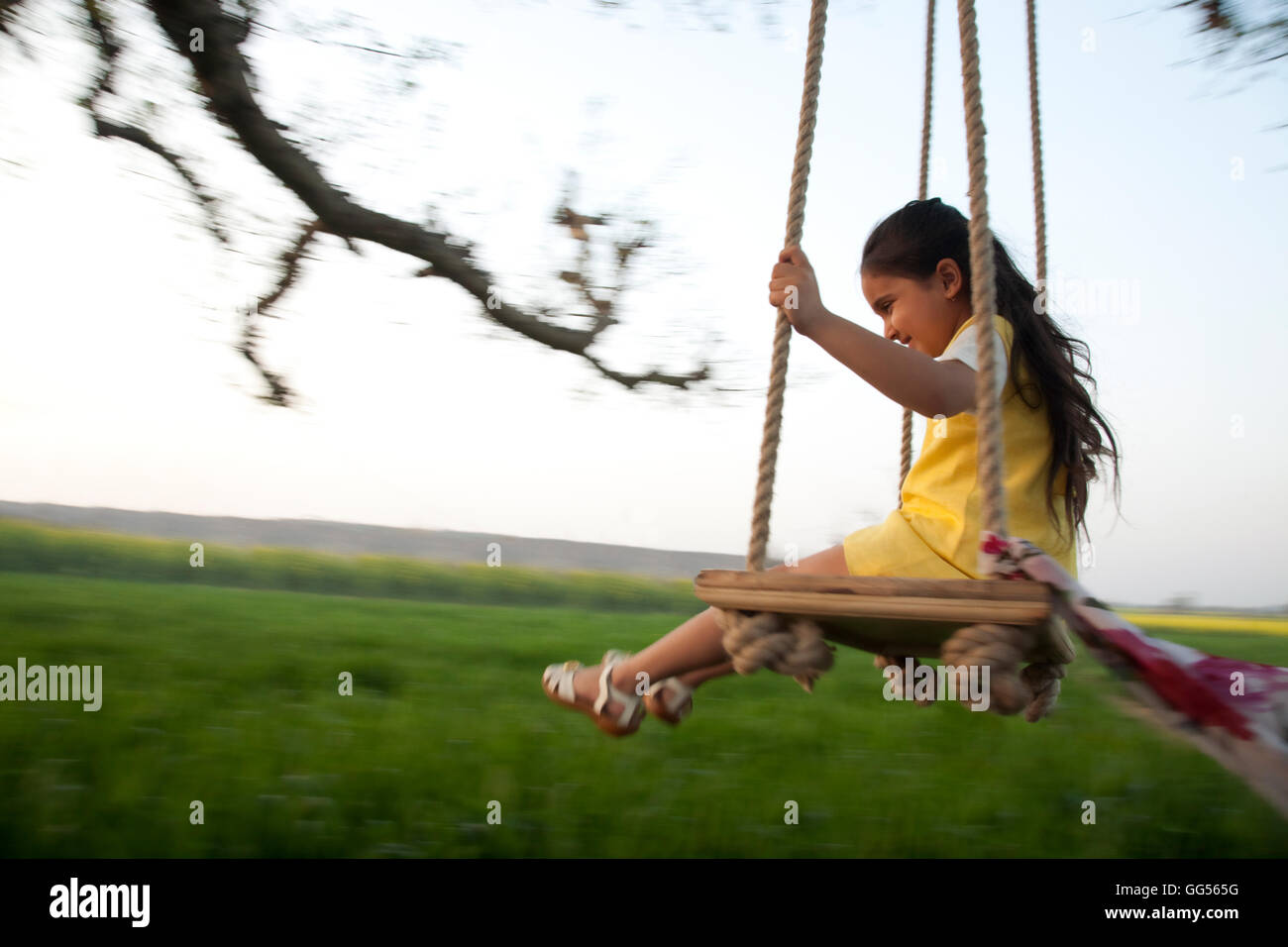 Young girl on a swing Stock Photo
