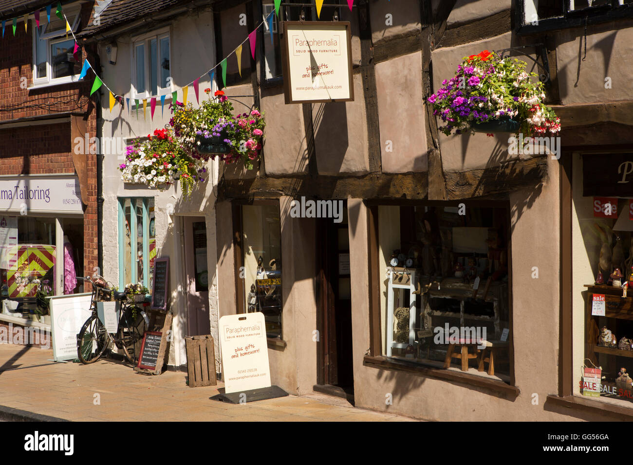 UK, England, Staffordshire, Lichfield, Tamworth Street, paraphernalia shop in old timber framed building Stock Photo
