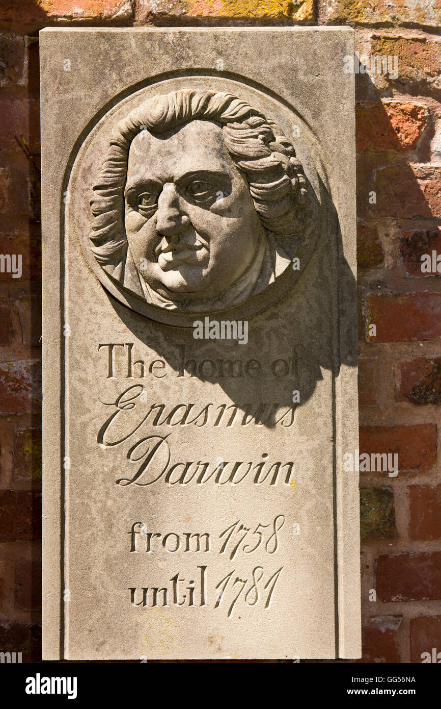UK, England, Staffordshire, Lichfield, Beacon Street, Erasmus Darwin House, plaque Stock Photo