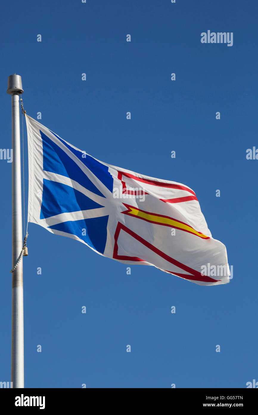 The flag of Newfoundland flying in St John's, Newfoundland, Canada. The ...