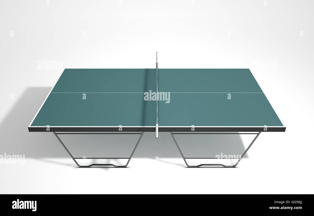 A 3d render of a table tennis table on an isolated white studio