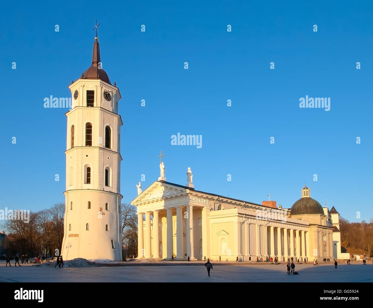 Cathedral of St. Stanislaus and the bell tower in the square in front of it. Vilnius. Lithuania Stock Photo