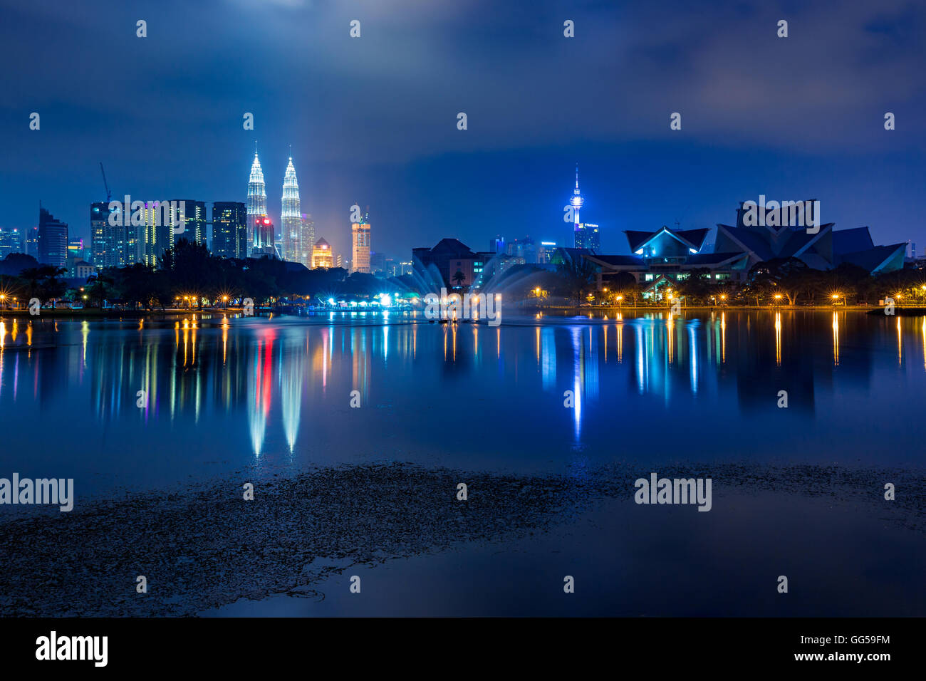 Kuala Lumpur skyline at night as seen from Titiwangsa Lakes, Kuala Lumpur, Malaysia Stock Photo