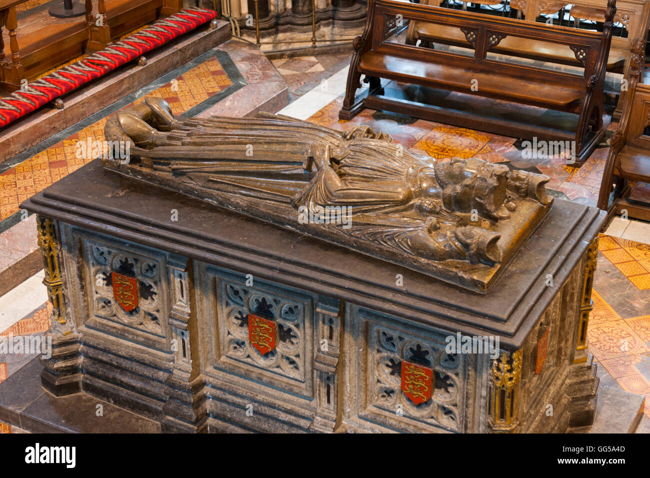 The tomb of King John of England / King John's effigy at Worcester Cathedral, Worcester. UK