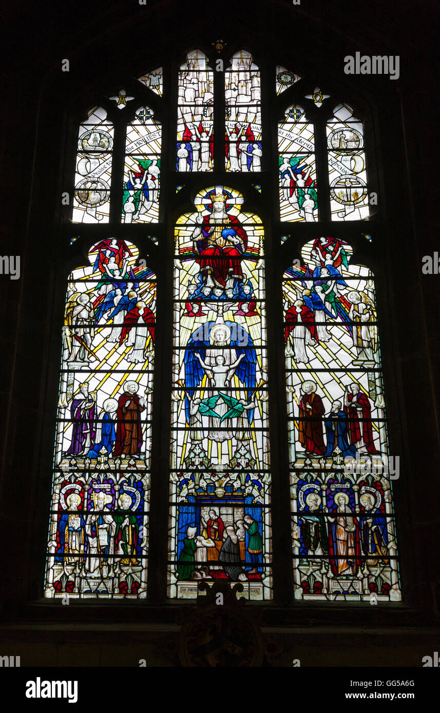 Elgar Memorial Window in Worcester Cathedral, Worcestershire. UK. It was designed by Archibald Nicholson. Stock Photo