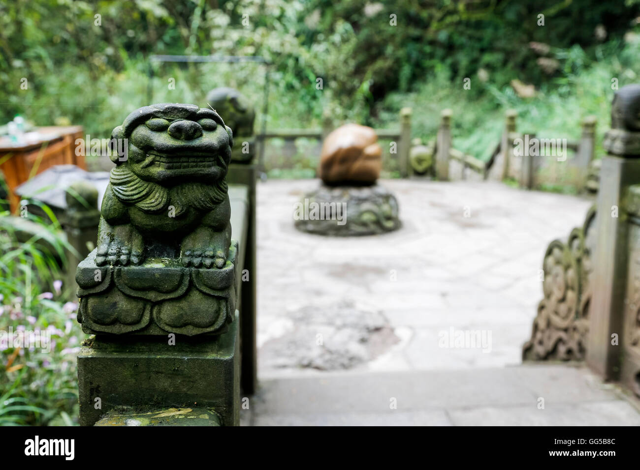 Stone sculpture on Mt. Emei, one of the Four Sacred Buddhist Mountains of China,  Leshan, Sichuan Stock Photo