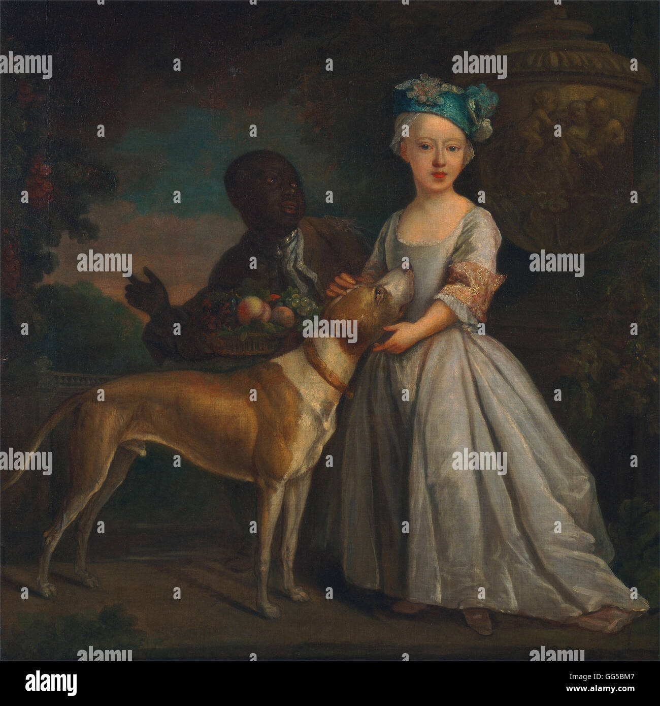 Bartholomew Dandridge - A Young Girl with a Dog and a Page Stock Photo