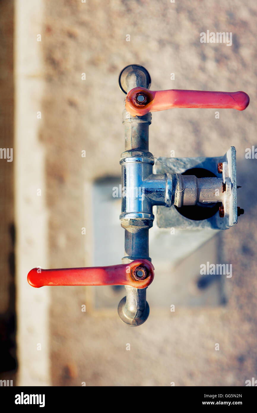 Manual water valve handles Stock Photo