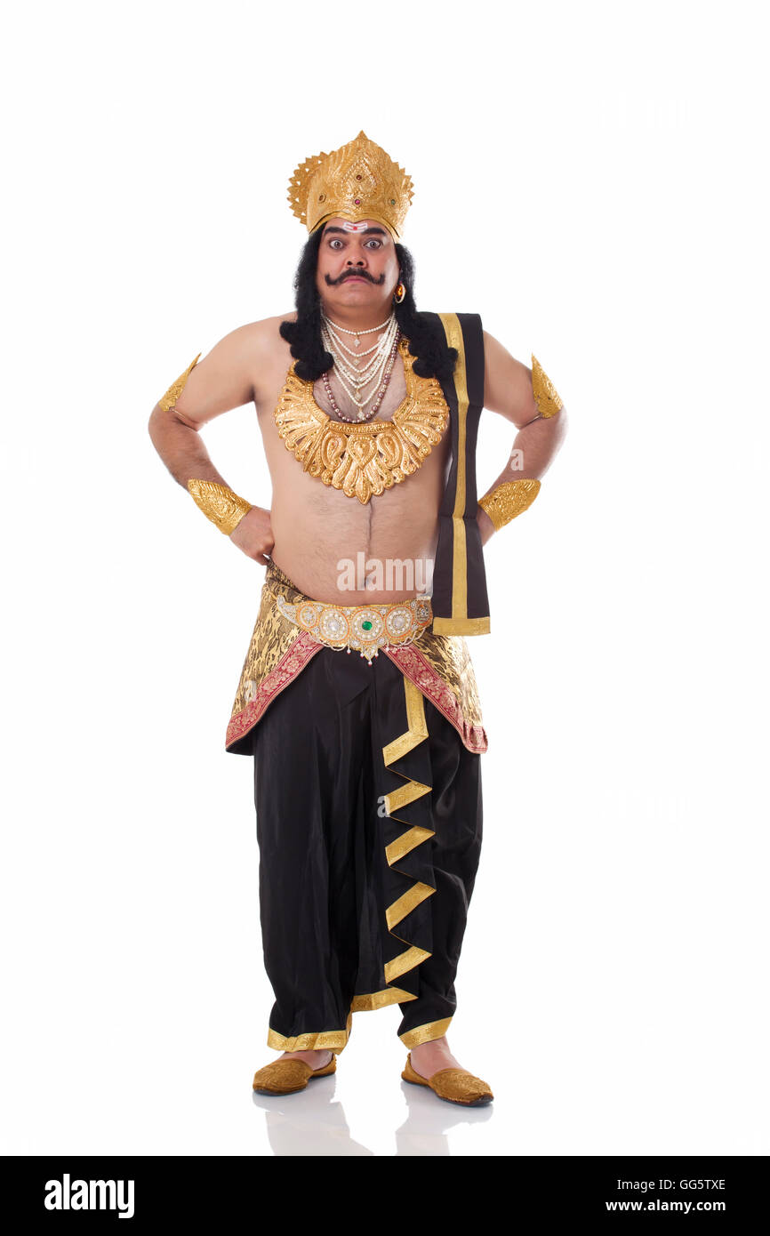 Man dressed as Raavan looking serious Stock Photo