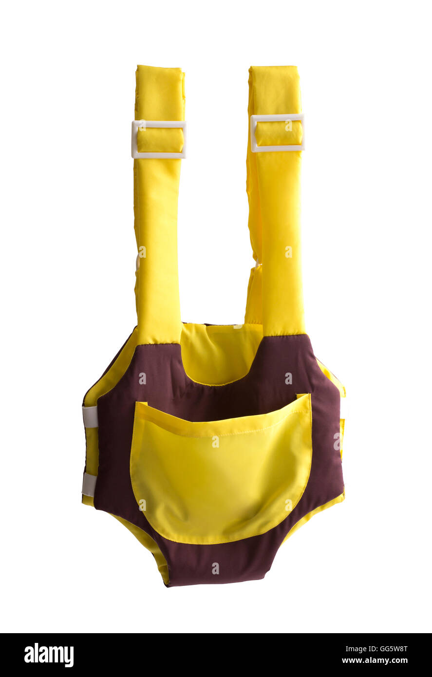 cute yellow and brown baby carrier isolated on white background Stock Photo