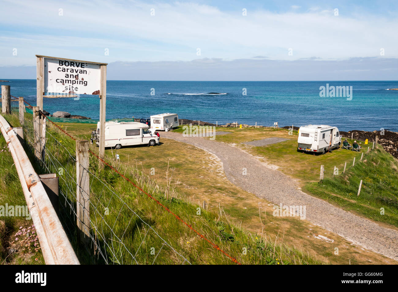 Borve Campsite on the island of Barra in the Outer Hebrides, Scotland. Stock Photo