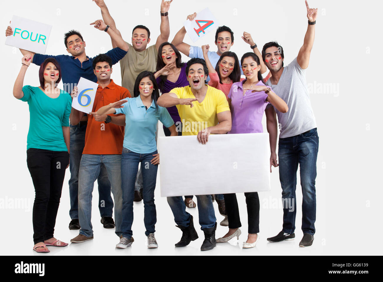 Boys and girls cheering Stock Photo - Alamy