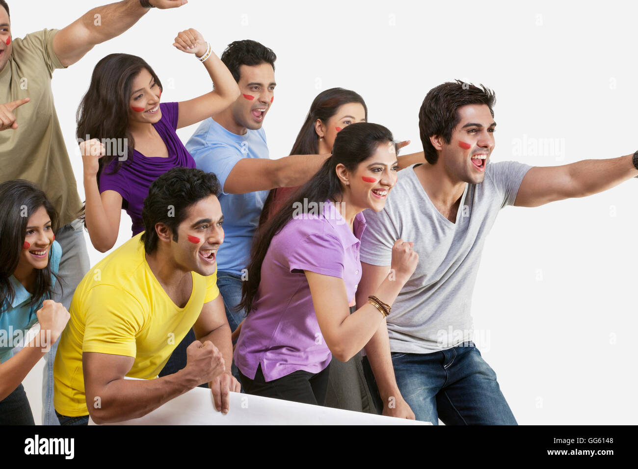 Boys and girls cheering Stock Photo - Alamy