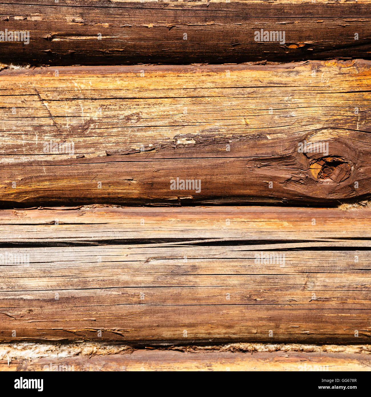 wood texture - old oak beams of country house wall impregnated by fireproofing Stock Photo