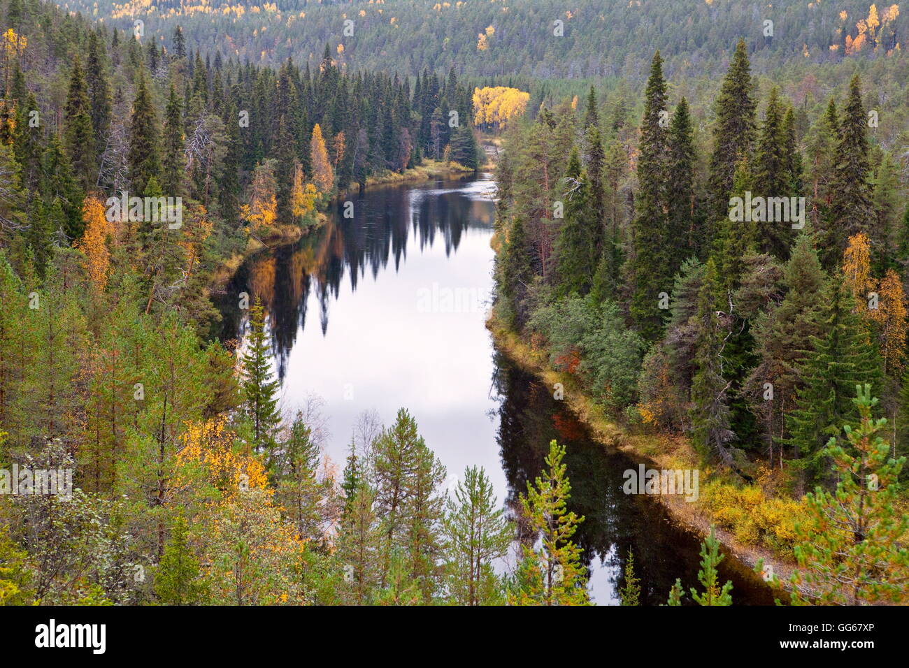 Canoeists on the Oulanka river in Oulanka national park, Finland Stock Photo