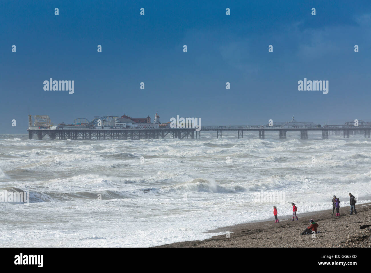Brighton pier from Brighton beach during stormy weather Stock Photo Alamy
